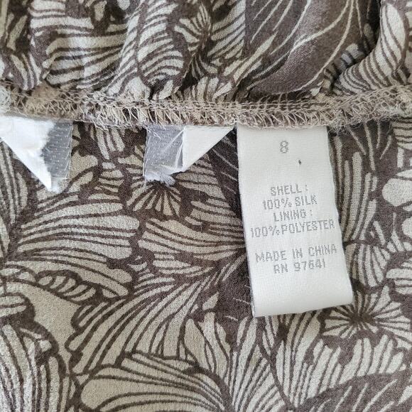 Whimsy Fairy Silk Wrap Dress Womens 8 Brown Leaf Sheer V Neck Maxi Short Sleeve - Picture 3 of 10